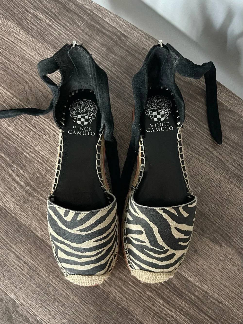 Vince Camuto Black Zebra Espadrille Lace-Up Platform Sandals